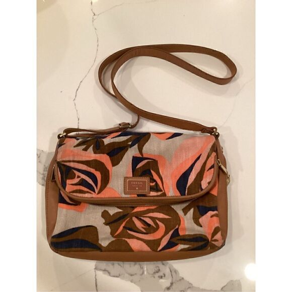 Fossil Preston Flap Canvas Crossbody Bag Floral Pockets Galore GUC - Picture 1 of 14